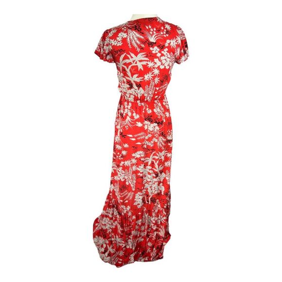 Aakaa Red Sexy Summer Floral Deep V Neck High Low Flowy Front Tie Maxi Dress S - Picture 8 of 16
